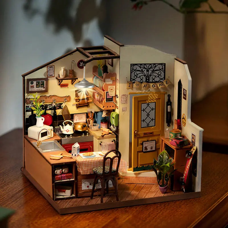 Rolife Happy Kitchen Dollhouse Minature House DIY Wooden Puzzle With LED Light beldemo5-toys2