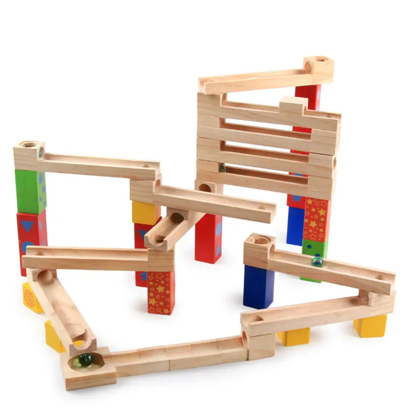 Children's Educational Parent-child Ball Track Slide Blocks Stacking High Marbles To Build Wooden Toys beldemo5-toys2