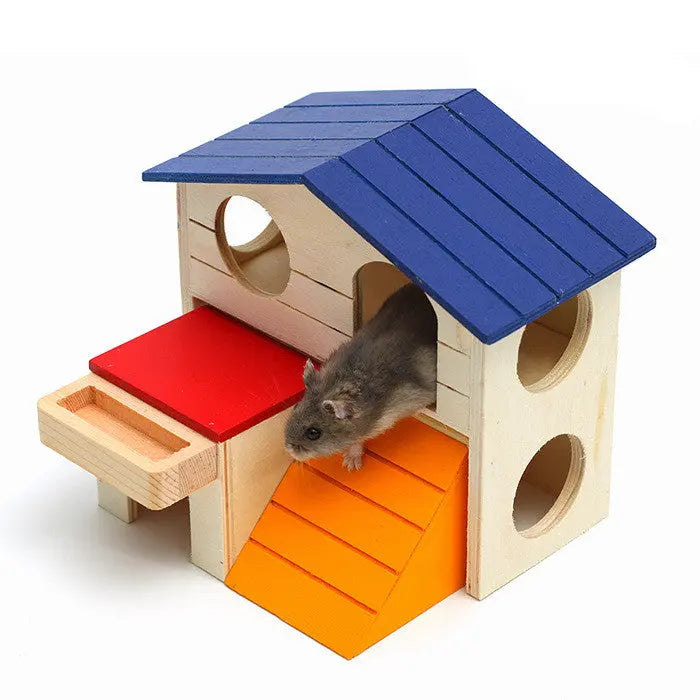 Wooden Hamster Toys Blue Top Villa Hamster Chalet Small Pet Toys Molar Decompression beldemo5-toys2