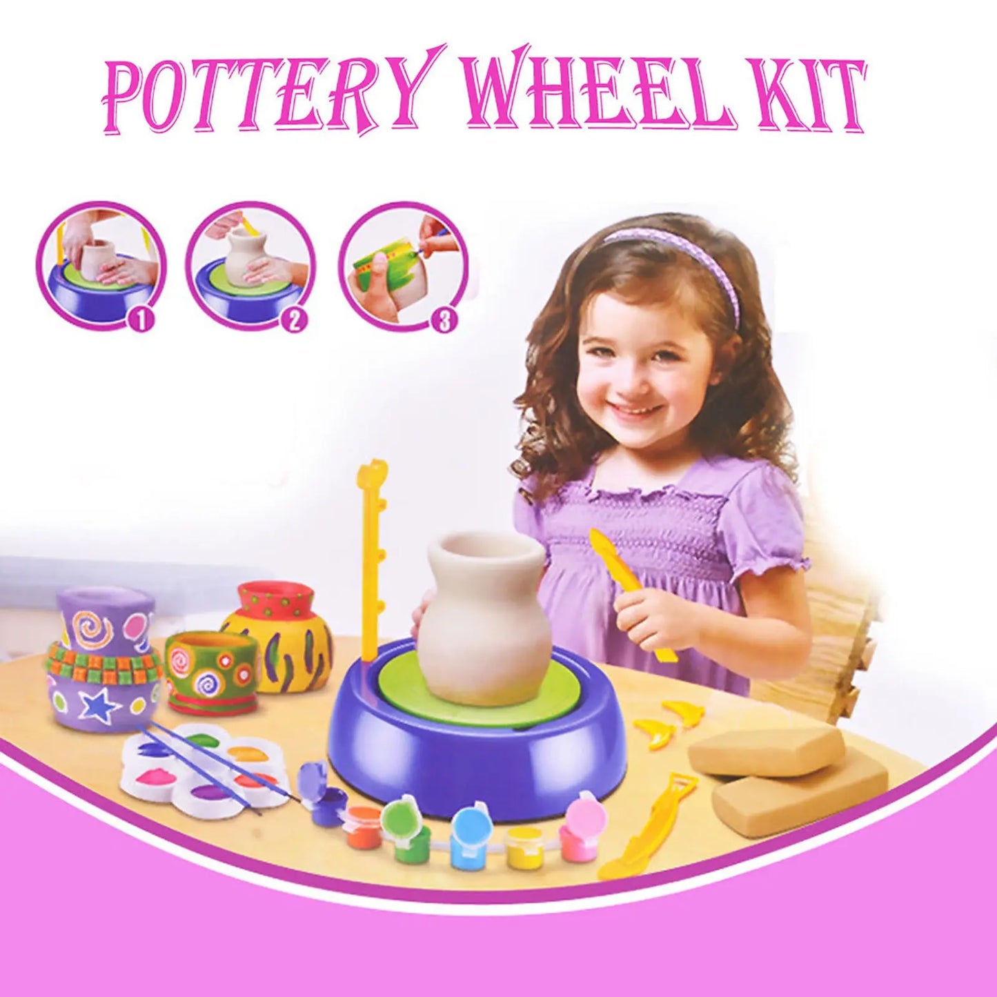 Bginners Pottery Wheel Kit Craft Toys For Kids With Paints And Tools Diy Toy Clay Pots Making Pottery Wheel Set For Kids Gifts beldemo5-toys2
