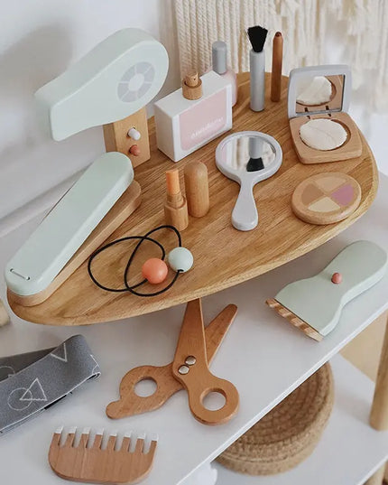 Children And Girls Make Up And Cut Hair Simulation Comb Hair Dryer Wooden Model Toy beldemo5-toys2