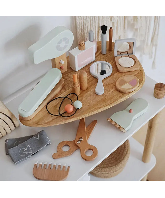 Children And Girls Make Up And Cut Hair Simulation Comb Hair Dryer Wooden Model Toy beldemo5-toys2