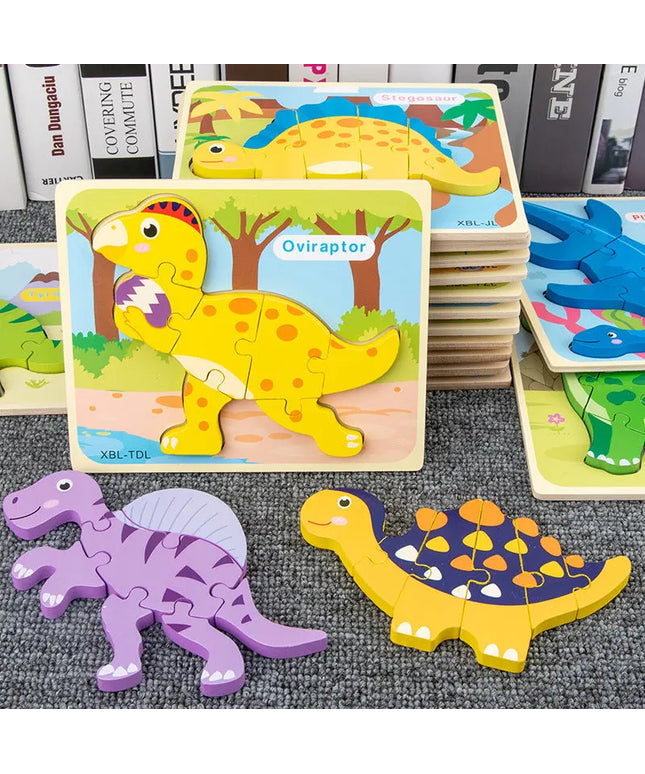 Baby Wooden Cartoon Dinosaur 3D Puzzle Jigsaw for Kids Montessori Early Learning Educational Puzzle Toys beldemo5-toys2