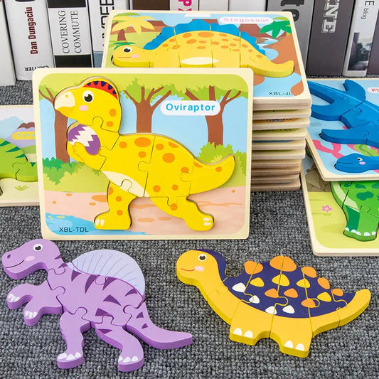 Baby Wooden Cartoon Dinosaur 3D Puzzle Jigsaw for Kids Montessori Early Learning Educational Puzzle Toys beldemo5-toys2