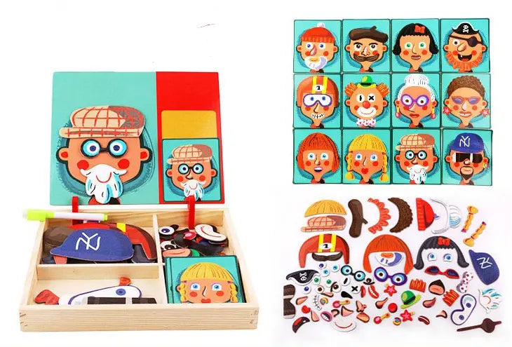 Montessori Magnetic Fun Puzzle Children's Wooden Puzzle Box Game Cartoon Educational Painting Toys For Children Gift Antistress beldemo5-toys2