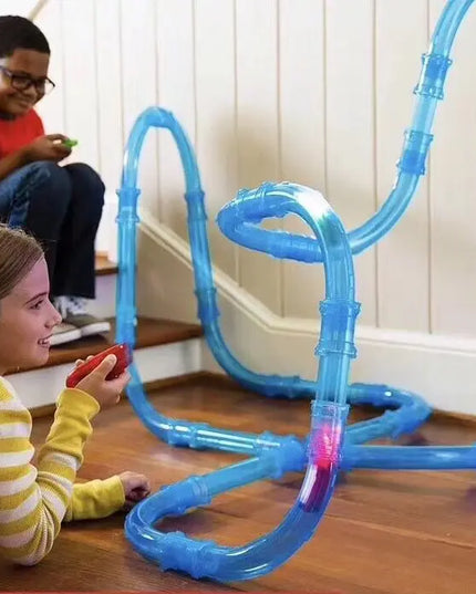 Speed pipes electric rail car remote control luminous pipe car children's educational stitching toys beldemo5-toys2