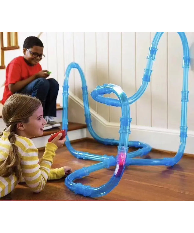Speed pipes electric rail car remote control luminous pipe car children's educational stitching toys beldemo5-toys2