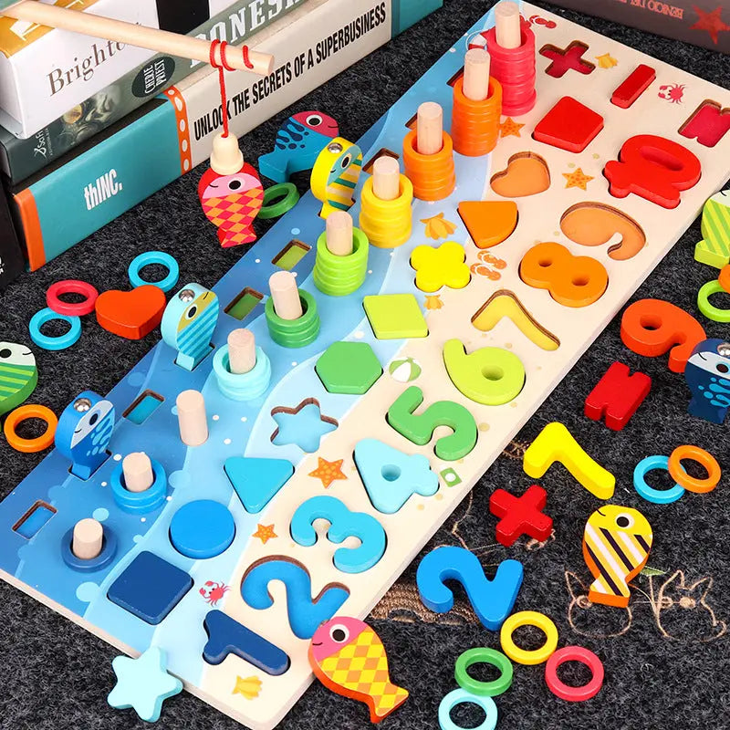 Educational Wooden Toys for Kids Board Math Fishing Count Numbers Matching Digital Shape Match Early Education Toy beldemo5-toys2
