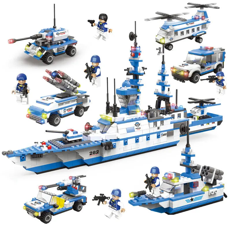 Military aircraft carrier police building blocks children assembled DIY toys beldemo5-toys2
