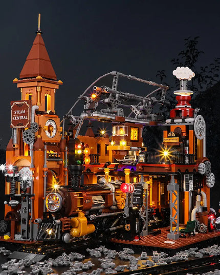 Steampunk Train Station Building Blocks Light Puzzle Model Toys beldemo5-toys2