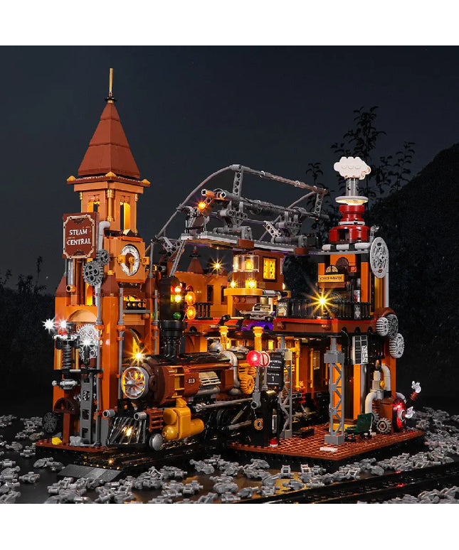 Steampunk Train Station Building Blocks Light Puzzle Model Toys beldemo5-toys2