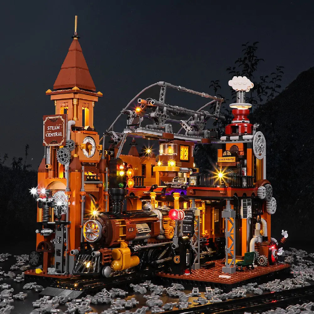 Steampunk Train Station Building Blocks Light Puzzle Model Toys beldemo5-toys2