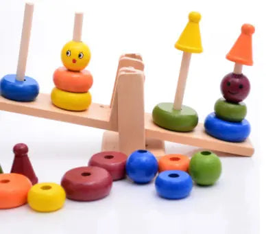 Wooden clown balance children puzzle ring kindergarten early childhood toy building blocks beldemo5-toys2