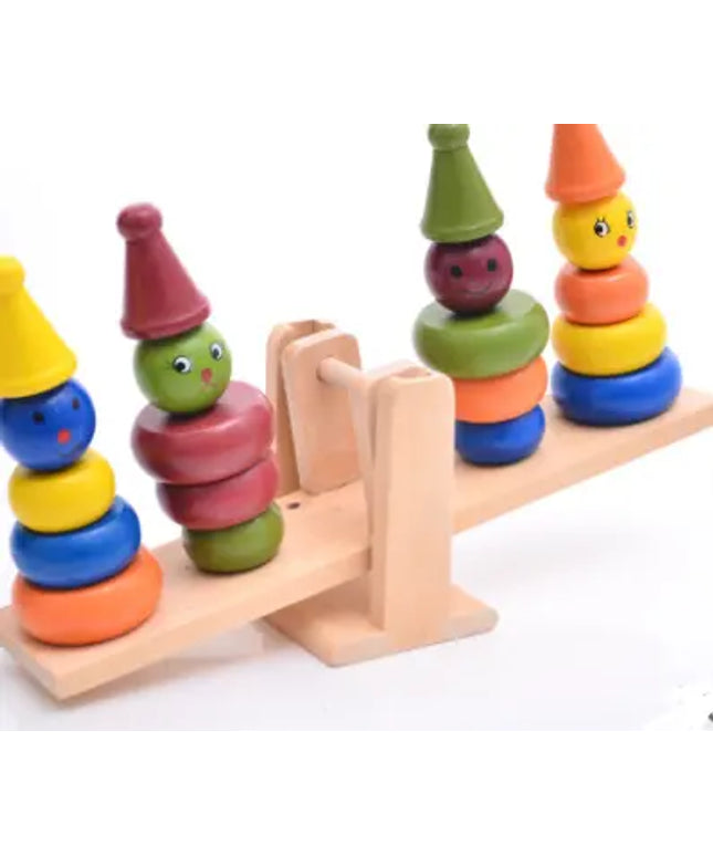 Wooden clown balance children puzzle ring kindergarten early childhood toy building blocks beldemo5-toys2