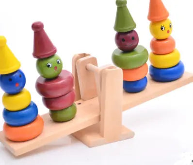 Wooden clown balance children puzzle ring kindergarten early childhood toy building blocks beldemo5-toys2