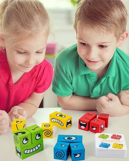 Wooden Expressions Toy Wooden Magic Cube Face Pattern Building Blocks Educational Montessori Toys Wooden Matching Block Puzzles beldemo5-toys2