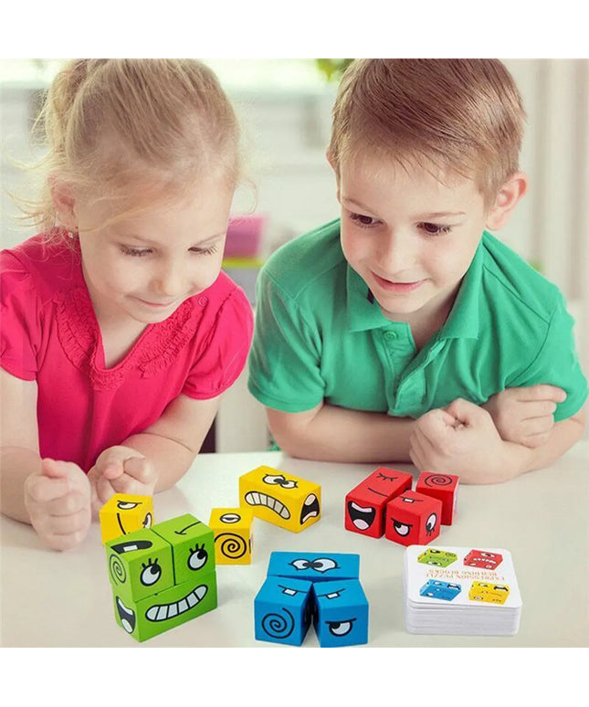 Wooden Expressions Toy Wooden Magic Cube Face Pattern Building Blocks Educational Montessori Toys Wooden Matching Block Puzzles beldemo5-toys2