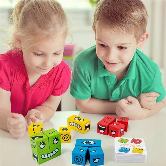 Wooden Expressions Toy Wooden Magic Cube Face Pattern Building Blocks Educational Montessori Toys Wooden Matching Block Puzzles beldemo5-toys2