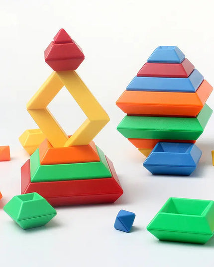 Kids Rainbow Tower Ring Wooden Jenga Color Cognitive Set Shapes Building Blocks Montessori Educational Toys for Kids beldemo5-toys2