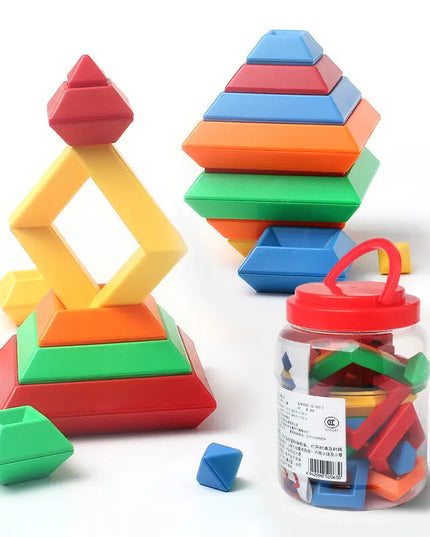 Kids Rainbow Tower Ring Wooden Jenga Color Cognitive Set Shapes Building Blocks Montessori Educational Toys for Kids beldemo5-toys2