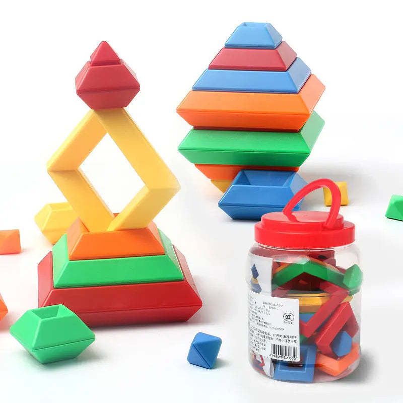 Kids Rainbow Tower Ring Wooden Jenga Color Cognitive Set Shapes Building Blocks Montessori Educational Toys for Kids beldemo5-toys2