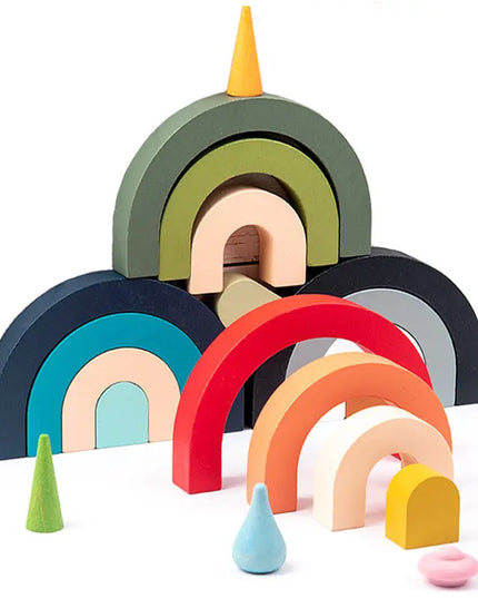 Children Wooden Rainbow Arched Stacked Toys Montessori Education Building Blocks beldemo5-toys2
