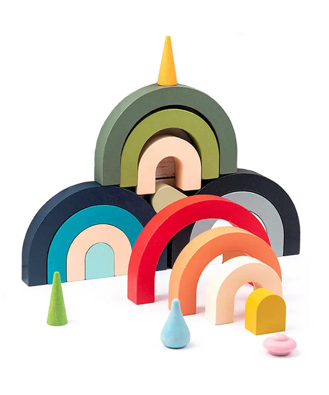 Children Wooden Rainbow Arched Stacked Toys Montessori Education Building Blocks beldemo5-toys2