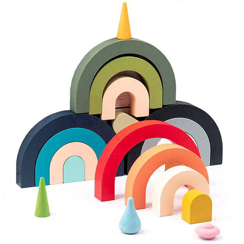Children Wooden Rainbow Arched Stacked Toys Montessori Education Building Blocks beldemo5-toys2