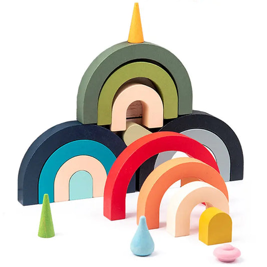 Children Wooden Rainbow Arched Stacked Toys Montessori Education Building Blocks beldemo5-toys2