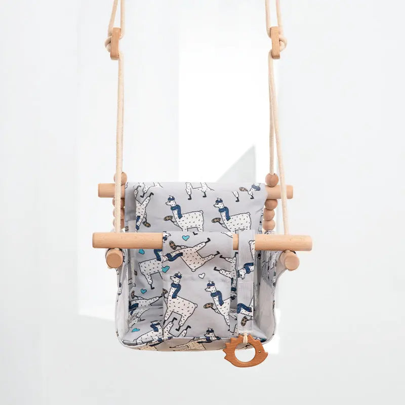 Cotton Canvas Baby Swing Chair Hanging Swing Indoor Outdoor Safety Baby Children's Toy Wooden Seat With Cushion Baby Room Decor beldemo5-toys2