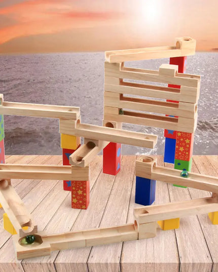 Children's Educational Parent-child Ball Track Slide Blocks Stacking High Marbles To Build Wooden Toys beldemo5-toys2