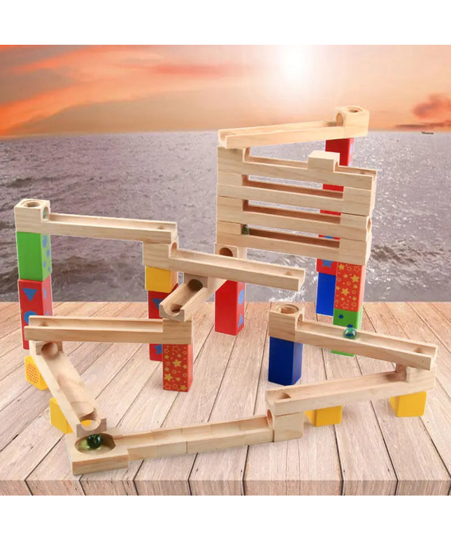 Children's Educational Parent-child Ball Track Slide Blocks Stacking High Marbles To Build Wooden Toys beldemo5-toys2