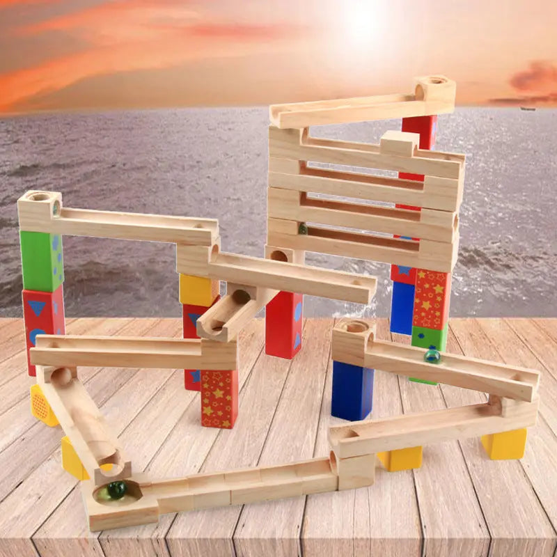 Children's Educational Parent-child Ball Track Slide Blocks Stacking High Marbles To Build Wooden Toys beldemo5-toys2
