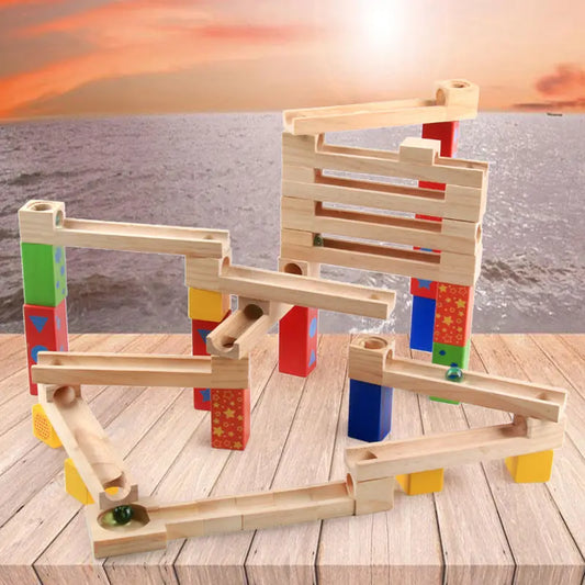 Children's Educational Parent-child Ball Track Slide Blocks Stacking High Marbles To Build Wooden Toys beldemo5-toys2