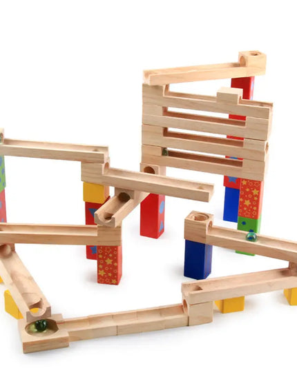 Children's Educational Parent-child Ball Track Slide Blocks Stacking High Marbles To Build Wooden Toys beldemo5-toys2