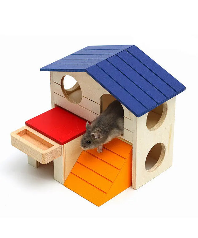 Wooden Hamster Toys Blue Top Villa Hamster Chalet Small Pet Toys Molar Decompression beldemo5-toys2