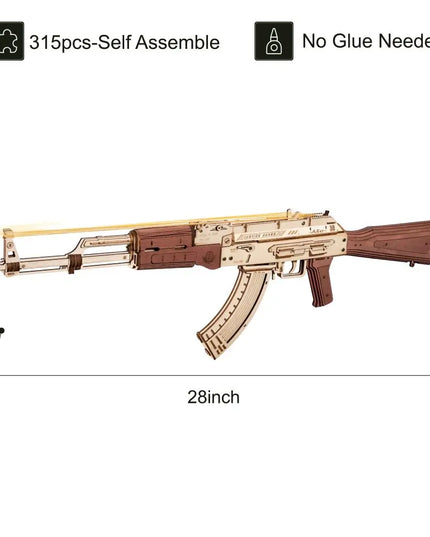 Robotime Rokr Automatic Rifle AK-47 3D Wooden Assembly Gun Double Firing Modes Funny DIY Toys For Kids Adults Justice Guar LQ901 beldemo5-toys2