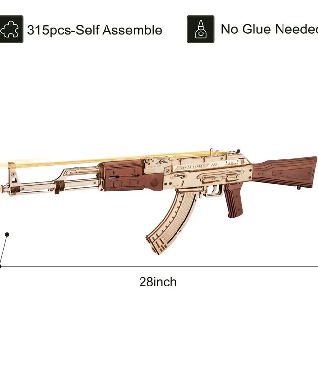 Robotime Rokr Automatic Rifle AK-47 3D Wooden Assembly Gun Double Firing Modes Funny DIY Toys For Kids Adults Justice Guar LQ901 beldemo5-toys2