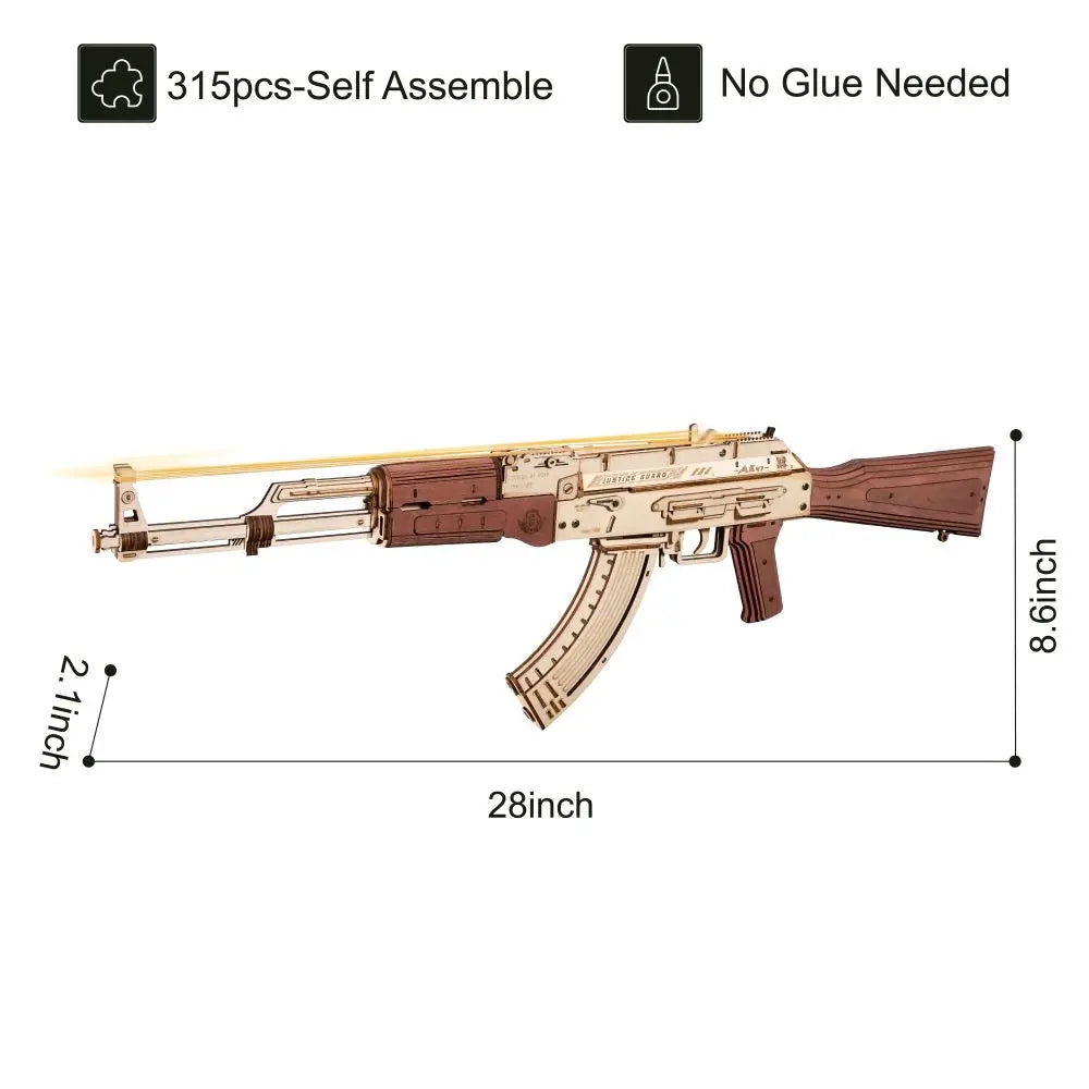 Robotime Rokr Automatic Rifle AK-47 3D Wooden Assembly Gun Double Firing Modes Funny DIY Toys For Kids Adults Justice Guar LQ901 beldemo5-toys2