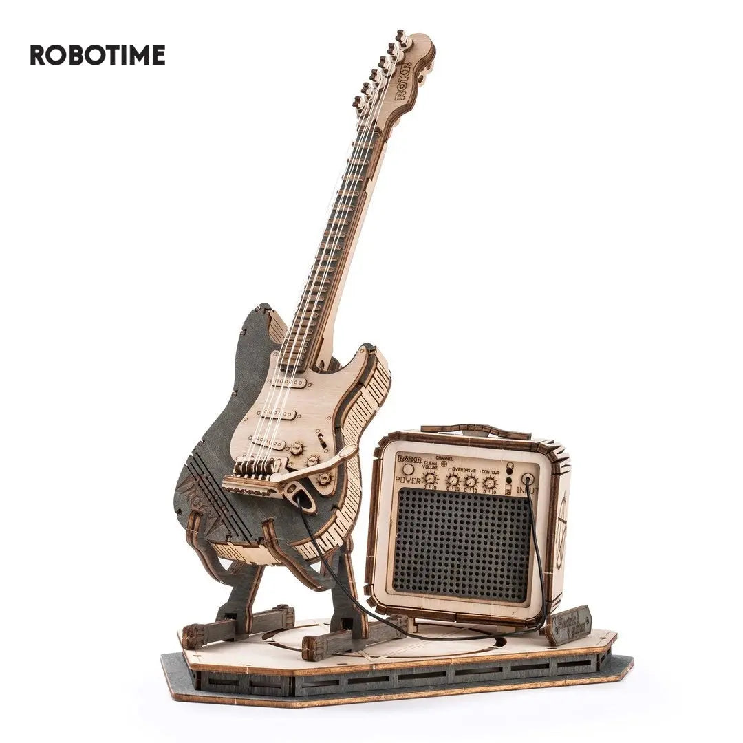 Robotime Rokr Electric Guitar Model Gift For Kids Assembly Creative Toys Building Block Set 3D Wooden Puzzle TG605K beldemo5-toys2