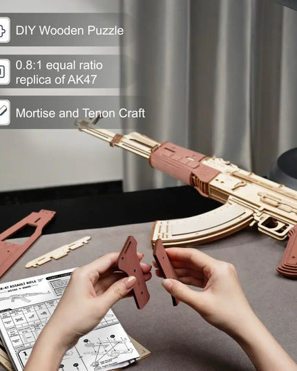 Robotime Rokr Automatic Rifle AK-47 3D Wooden Assembly Gun Double Firing Modes Funny DIY Toys For Kids Adults Justice Guar LQ901 beldemo5-toys2
