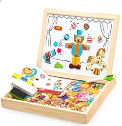 Wooden Magnetic Puzzle Toys Children 3D Puzzle Box Figure Animals Circus Writing Drawing Board Learning Education Toys For Kids beldemo5-toys2