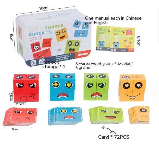 Wooden Expressions Toy Wooden Magic Cube Face Pattern Building Blocks Educational Montessori Toys Wooden Matching Block Puzzles beldemo5-toys2