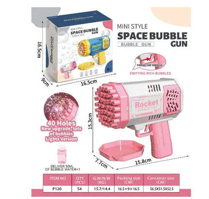 Bubble Gun Rocket 69 Holes Soap Bubbles Machine Gun Shape Automatic Blower With Light Toys For Kids Pomperos beldemo5-toys2