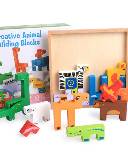 High Quality Baby Wooden Toys 3D Blocks Animal Building Blocks Stack Blocks Beech Wood Creative Children Birthday Christmas Gift beldemo5-toys2