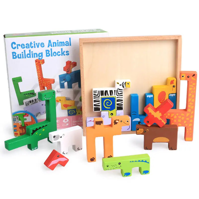 High Quality Baby Wooden Toys 3D Blocks Animal Building Blocks Stack Blocks Beech Wood Creative Children Birthday Christmas Gift beldemo5-toys2