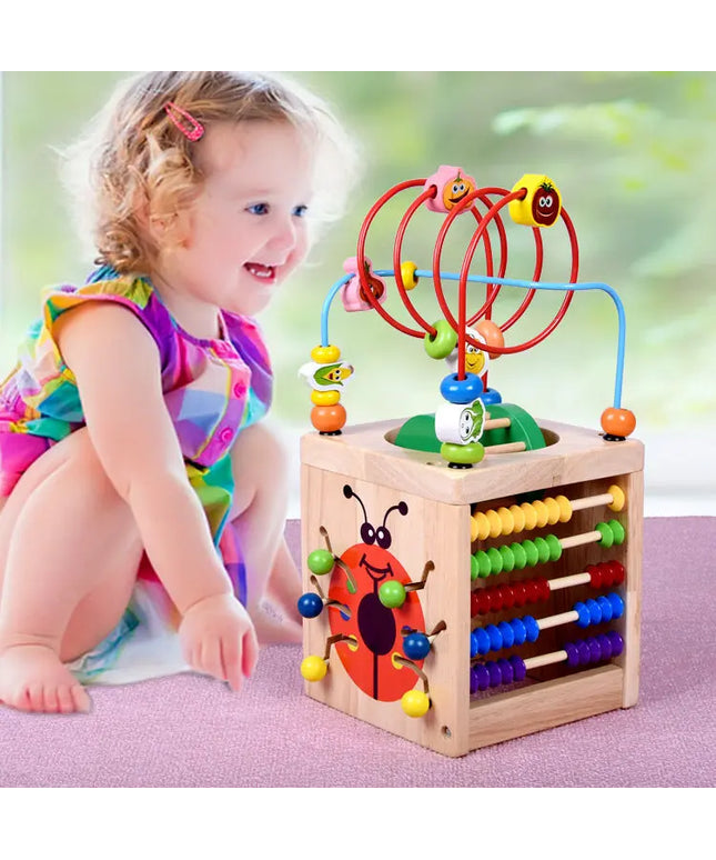 Wooden children's puzzle beetle surrounded by large beads beldemo5-toys2