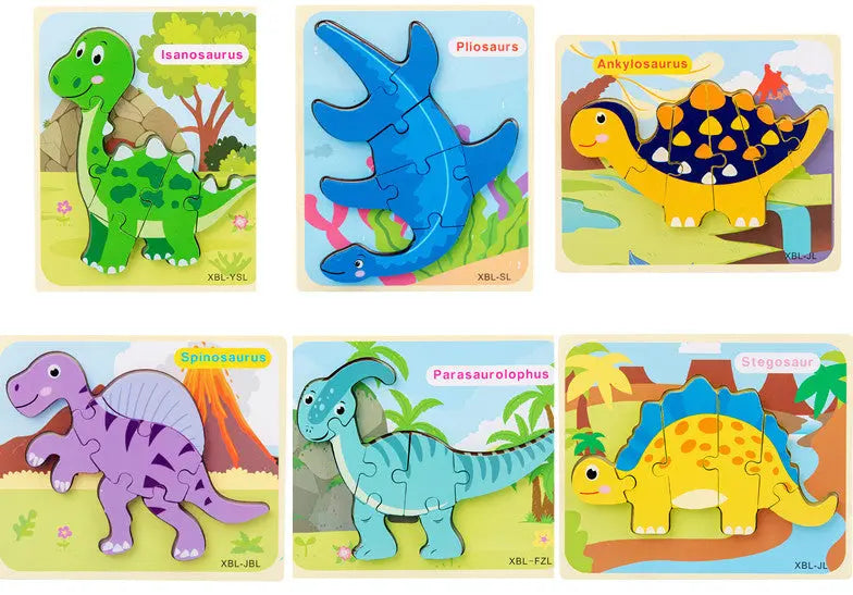 Baby Wooden Cartoon Dinosaur 3D Puzzle Jigsaw for Kids Montessori Early Learning Educational Puzzle Toys beldemo5-toys2