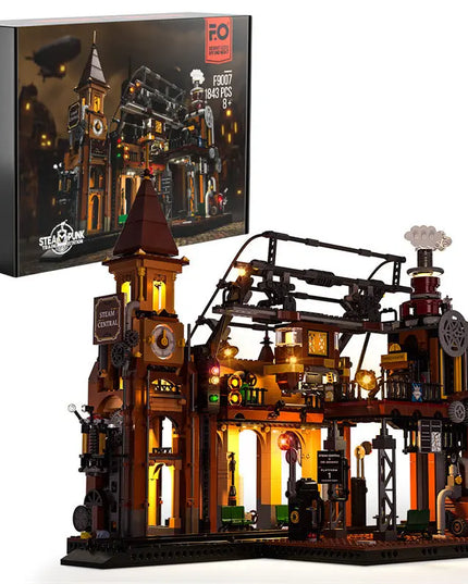 Steampunk Train Station Building Blocks Light Puzzle Model Toys beldemo5-toys2