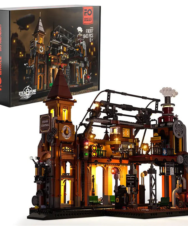 Steampunk Train Station Building Blocks Light Puzzle Model Toys beldemo5-toys2